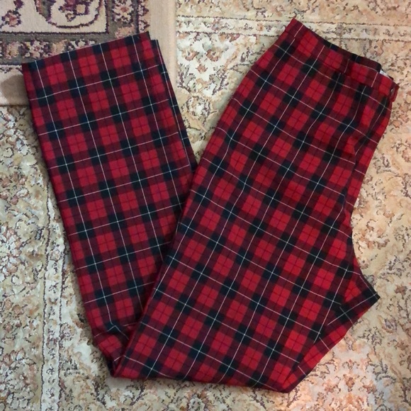 Vtg 90s JONES NY Size 14 Tartan Plaid Stretchy Flat Front HighWaist Snap-Close - Picture 2 of 16